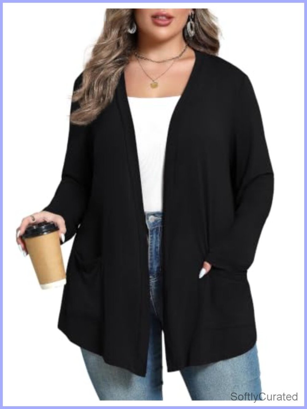 Plus Size Lightweight Cardigan with Pockets Open Front Kimono Duster